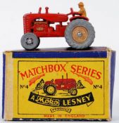 MATCHBOX MOKO LESNEY: A vintage Matchbox Moko Lesney diecast model No. 4 Massey Harris Tractor.