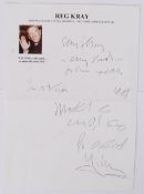 REG KRAY LETTER: An original A4 letter w