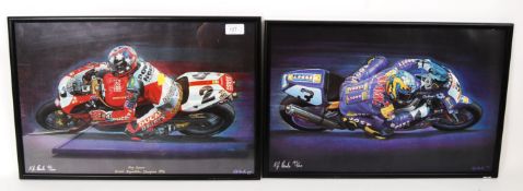6 SIGNED MOTORBIKE RACING PRINTS