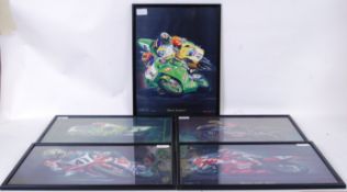 5 SIGNED MOTORBIKE RACING PRINTS