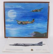 SIGNED OIL ON BOARD OF TWO RAF BEAUFIGHTERS