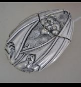 A large silver plated vesta case in the form of a bat having hinged top. Weight 52.