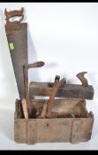 A collection of vintage woodworking tools to include saw, box planes etc please see images.