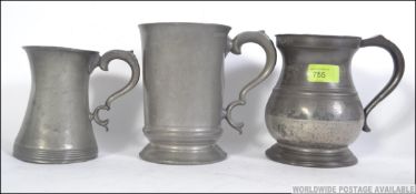 A collection of pewter mugs each with good marks on to include James Yates and others circa late