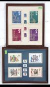 Two framed and glazed stamp and postcard collections one being 1978 Christmas Carols together with