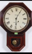 A 19th century Victorian mahogany cased drop dial station wall clock having enamel face with Roman