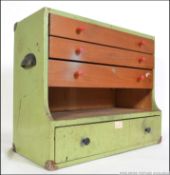 A mid 20th century painted workmans wooden toolbox,