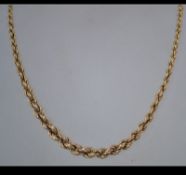 A hallmarked 9ct gold graduating rope twist chain necklace. Weight 10.4g. Hallmarked for Sheffield.