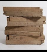 A set of 8 vintage industrial mid century apple crates - stacking. Wooden slatted construction.
