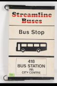 Local interest - A retro 20th century bus Stop sign for streamline buses for route 418 to the Bus