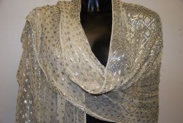 A large 1920s Egyptian silver foil wedding shawl,