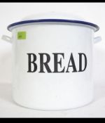Large vintage white enamel cylindrical bread tin . BREAD. Measures: 29cms high.