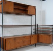 A retro 1970's teak wood modular wall system by Avalon to include long and short system including