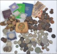 A collection of old bank notes and coins to include Great Britain Penny - 1858 Queen Victoria,