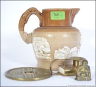 A group of items to include a large Chinese bronze token having central hole surrounded by Chinese