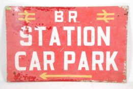A retro mid century BR railway painted advertising sign for Car Park.