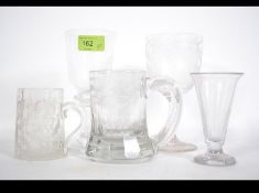 A collection of 19th century glass to include rummers, etched Regency rummer,
