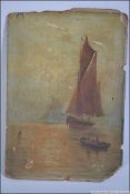 A 19th century oil on board painting of a Thames sailing barge. Unsigned and unframed.