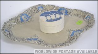A 20th century continental Wedgwood Jasperware style tray along with an Art Deco influenced lidded