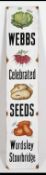 A vintage style hand painted shop advertising sign with notation for Webbs Vegetables with pictures