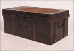 A Victorian 19th century ebonised metal steamer chest / trunk with carry handles and hinged top