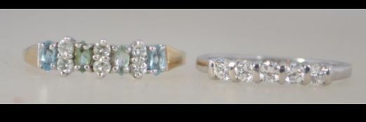 Two gold rings - The first a 9ct gold ring mounted with CZ stones along with another 9ct white gold