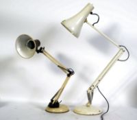 A retro / vintage white coloured Herbert Terry anglepoise desk / work lamp with conical shade and