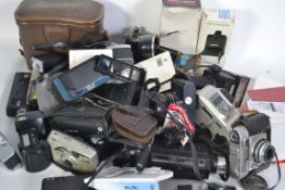A collection of cameras to include bellows vintage camera,