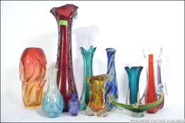 A good collection of retro studio glass from the 1960's and 1970's to include tall vases,