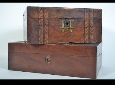 Two 19th century boxes one including an inlaid Tunbridge writing slope. Measures: 35cms wide.