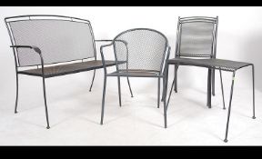 A contemporary metal painted ( new ) ex John Lewis garden table and 2 chairs by Kettler.