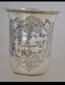A Russian silver vodka cup maker's mark Luther and marked '84,