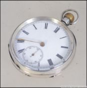 A silver cased crown wind pocket watch having subsiduary seconds dial with faceted hands and roman