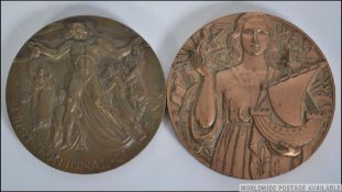 Two bronze medals the first being an Art Deco Bronze Medal by Turin 