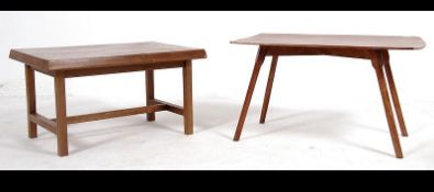 Two retro 20th century teak wood matching coffee tables, one with angular legs,