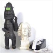 A vintage plaster bust of Bach together with a African carved wooden tribal figure and a retro