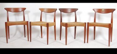 A set of four retro 1960's teak and wicker dining chairs by Arne Hovmand-Olsen for Mogens Kold,