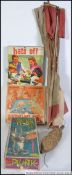 A vintage 20th century box kite with large string on reel together with a collection of boxed games
