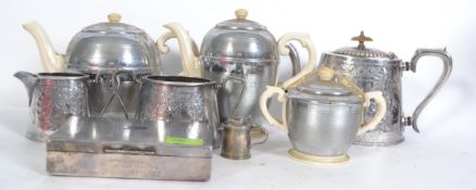 A collection of silver plated items to include a table top cigarette case together with a silver