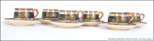 An early 20th century Japanese Satsuma earthenware part coffee set, possibly late Meiji period,