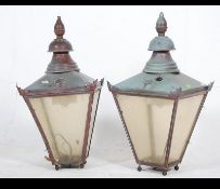 A pair of early 20th century large copper street lantern lights.