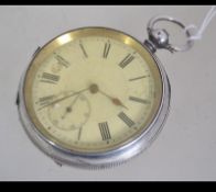An early 20th century silver 935 marked open faced pocket watch with roman numeral chapter ring and