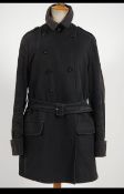 A gents three quarter length Italian made double breasted overcoat in black by Miu Miu.