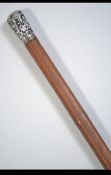 A Chinese silver knop top square bamboo walking stick - cane.