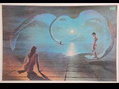 Pearson - a 1970's retro print of naked figures and swan being framed and signed to the corner.