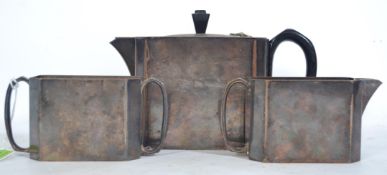 An early 20th century Art Deco silverplated cube teapot and matching sugar bowls by John Round &