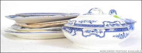 A collection of mainly late 19th century blue and white crockery.