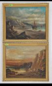 A pair of English school oil on canvas paintings - maritime scenes of ships at beach - ships with