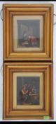 A good pair of original Continental framed and glazed unusual oil on tin paintings depicting men