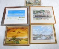 A mixed lot of pictures to include a Max Hofler framed and glazed print of a river landscape plus a